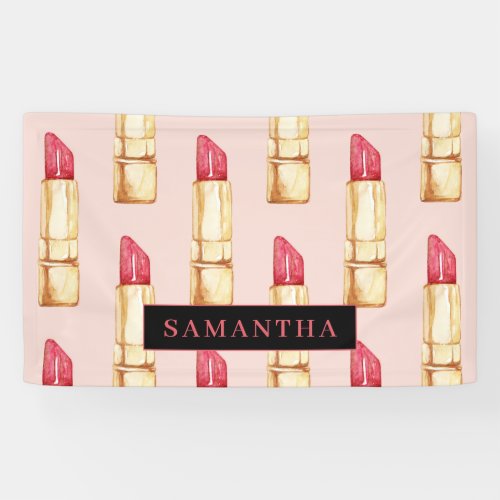 Modern Pink  Red Lipstick Pattern Girly With Name Banner