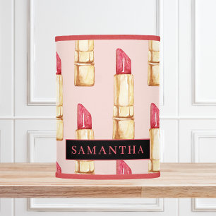 Modern Pink & Red Lipstick Pattern Girly With Name Lamp Shade
