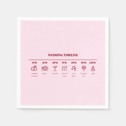 Modern Pink Red Minimal Wedding Timeline Details Napkins