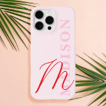 Modern Pink Red Minimalist Initial Monogram iPhone 16 Pro Max Case<br><div class="desc">Create your own personalized iPhone case featuring custom monogram initial in script calligraphy and name in modern serif typography.</div>