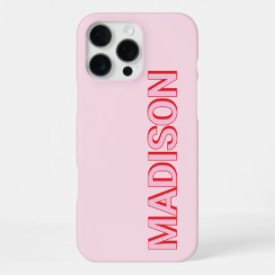 Modern Pink Red Monogram Name iPhone 16 Pro Max Case