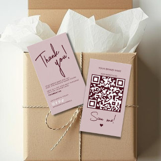 Modern pink red order thank you QR code  Business Card