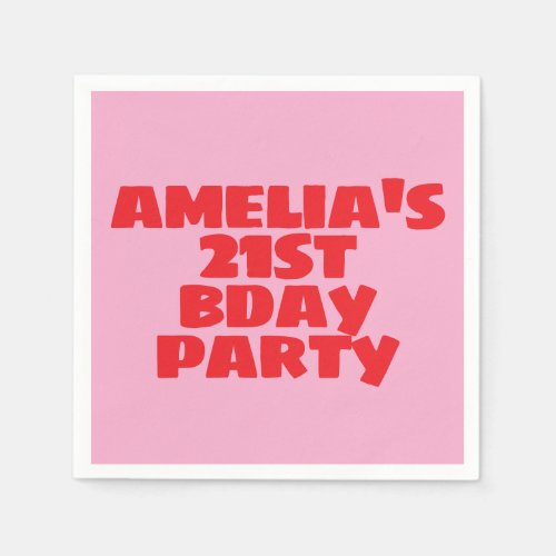 Modern Pink Red Photo Playful Bold Birthday 21st Napkins