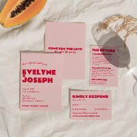 Modern Pink Red Retro Bold Funky Unique Wedding