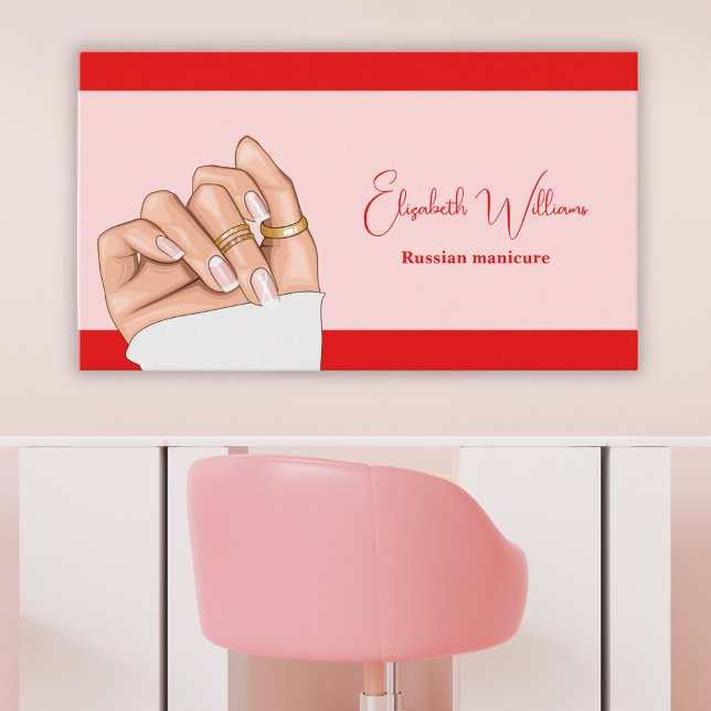 Modern Pink & Red Russian Manicure Nail Artist  Business Card (Creator Uploaded)