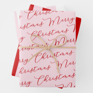 Modern Pink Red Script Stripes Wrapping Paper Sheets
