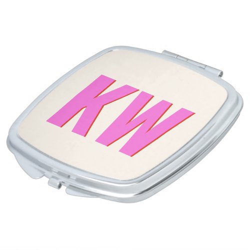 Modern Pink Red Shadow Monogram Personalized Compact Mirror