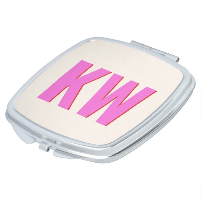 Modern Pink Red Shadow Monogram Personalized Compact Mirror (Turned)