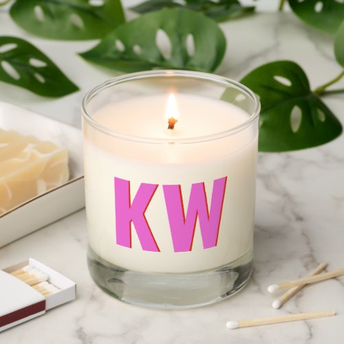 Modern Pink Red Shadow Monogram Personalized Scented Candle
