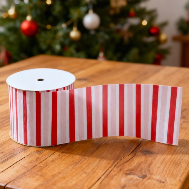 Modern Pink Red Stripes Christmas Grosgrain Ribbon (Creator Uploaded)