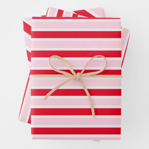 Modern Pink Red Stripes Christmas Wrapping Paper Sheets