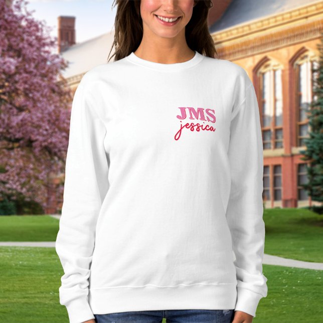 Modern Pink Red Three Letter Initial Monogram Sweatshirt (Creator Uploaded)