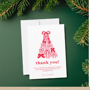 Modern Pink Red Tree Bow Birthday Thank You Card
