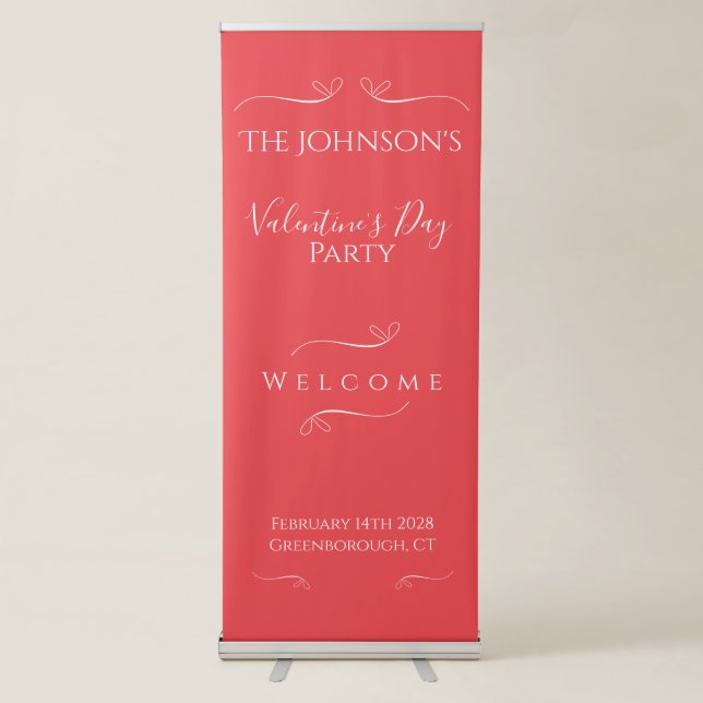 Modern Pink Red Valentines Day Party Welcome Retractable Banner (Front)