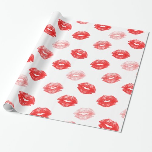Modern pink red watercolor kiss lips pattern wrapping paper