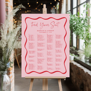 Modern Pink Red Wavy Alphabetical Seating Chart Foam Board