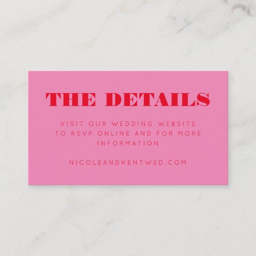 Modern Pink Red Wedding RSVP Details Website  Enclosure Card