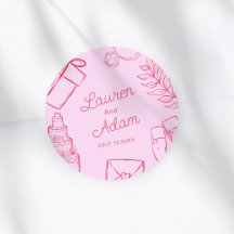 Modern Pink & Red Wedding sketch Favor