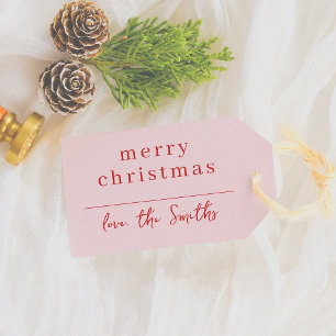 Modern Pink & Red Whimsical Christmas Family Name Gift Tags