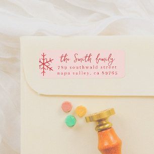 Modern Pink & Red Whimsical Christmas Snowflake Label