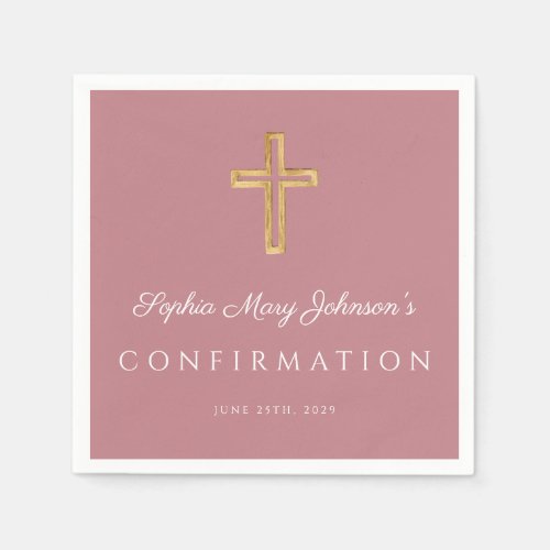 Modern Pink Religious Cross Girl Confirmation Napkins