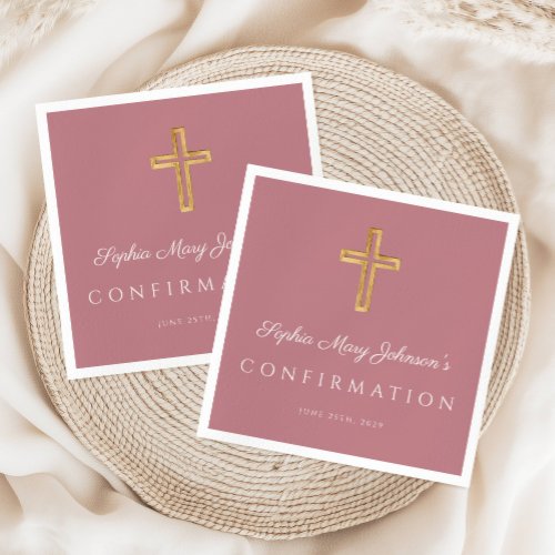 Modern Pink Religious Cross Girl Confirmation