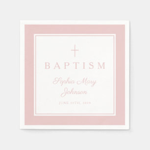 Modern Pink Religius Cross Girl Baptism Napkins
