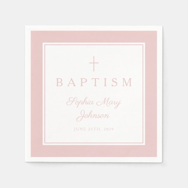 Modern Pink Religius Cross Girl Baptism Napkins (Front)