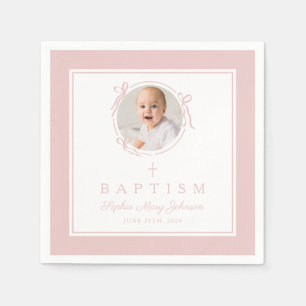 Modern Pink Religius Cross Girl Baptism Napkins