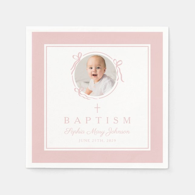 Modern Pink Religius Cross Girl Baptism Napkins (Front)