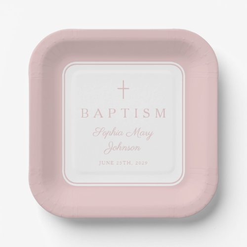 Modern Pink Religius Cross Girl Baptism