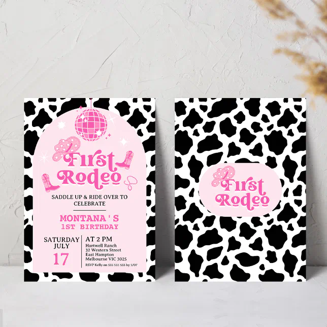 Modern Pink Retro Cowgirl First Rodeo 1st Birthday Invitation
