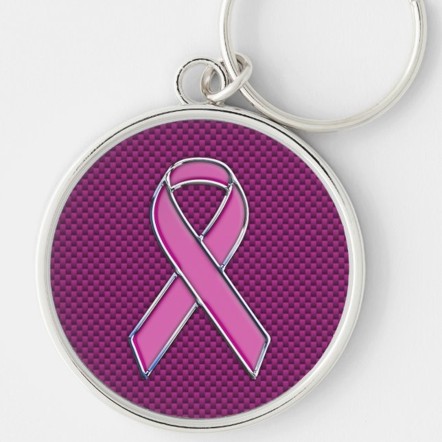 Modern Pink Ribbon Awareness Design Keychain (Front)