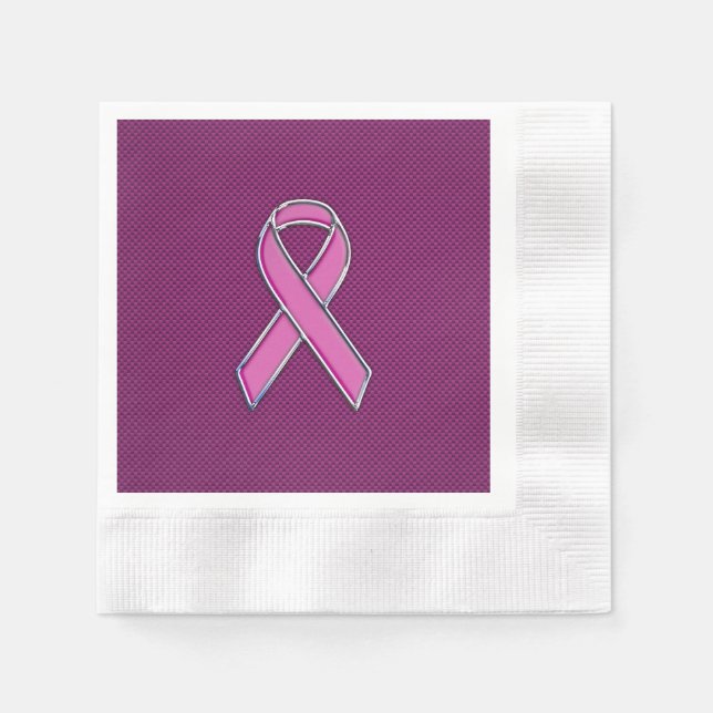 Modern Pink Ribbon Awareness Design Paper Napkins (Front)