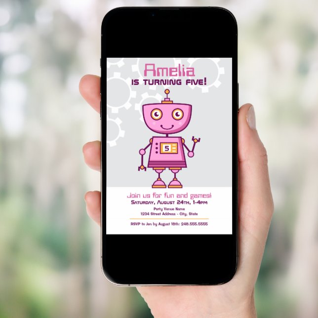 Pink Robot Smartphone Invitation