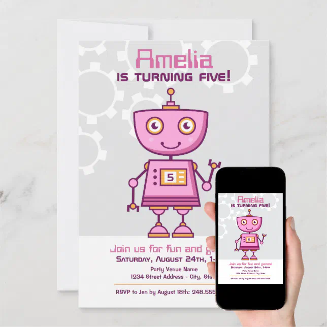 Pink Robot Smartphone Invitation