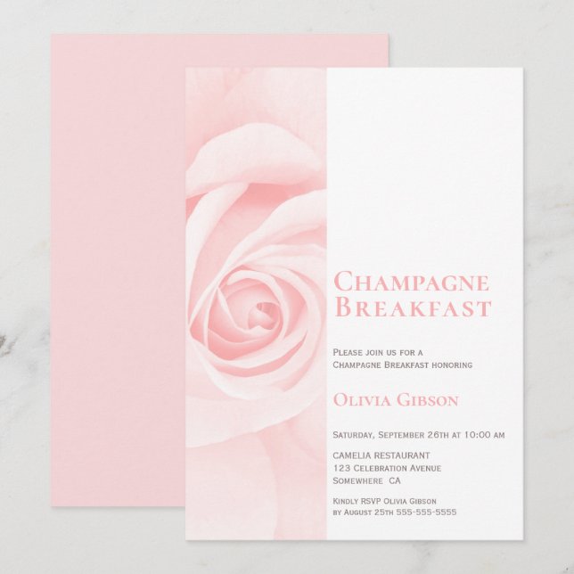 Modern Pink Rose Champagne Breakfast Bridal Shower Invitation (Front/Back)
