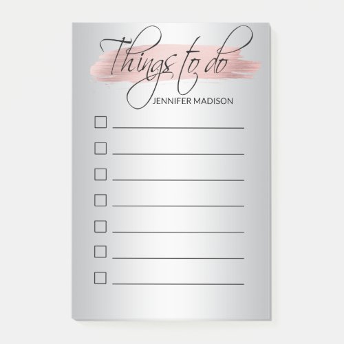 Modern Pink Rose Foil Silver THINGS TO DO Post_it Notes