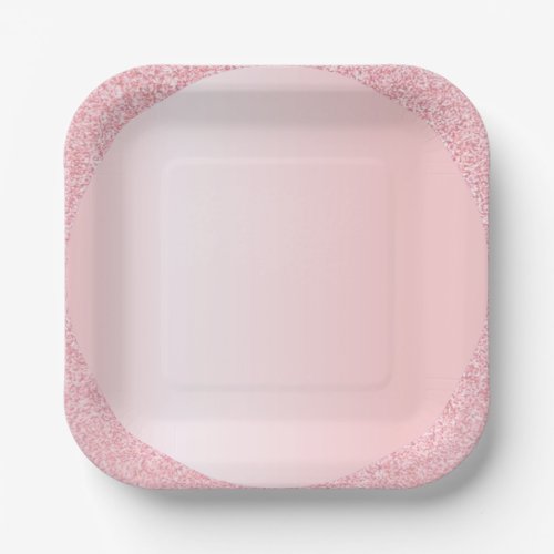 Modern Pink Rose Gold Color Glitter Template Paper Plates