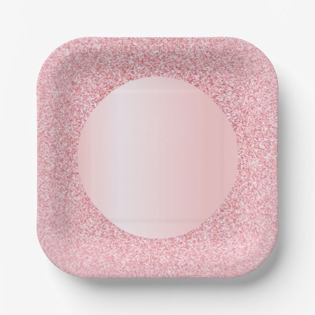 Modern Pink Rose Gold Color Glitter Trendy Paper Plates (Front)