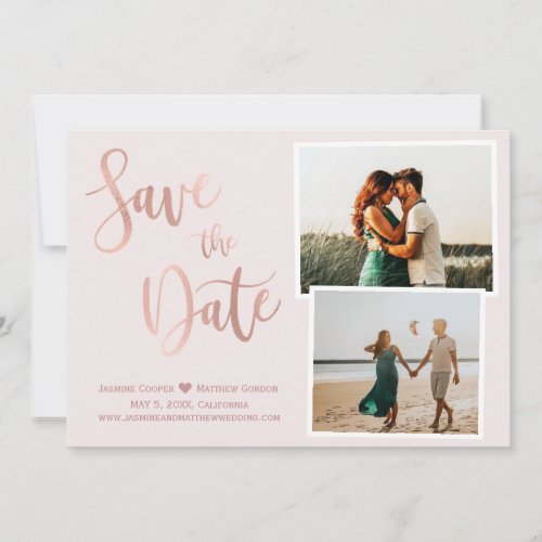 Modern Pink Rose Gold Elegant Typography Photo Save The Date