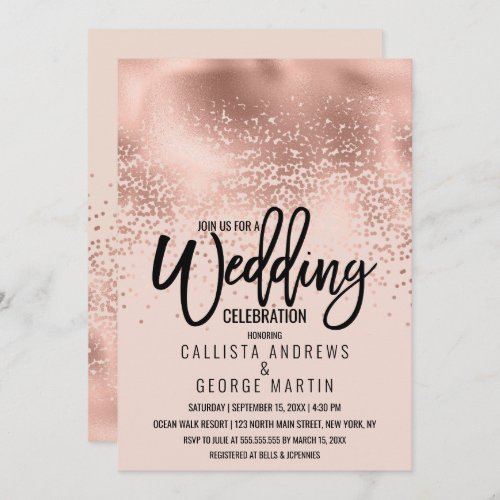 Modern Pink Rose Gold Foil Confetti Ombre Wedding Invitation