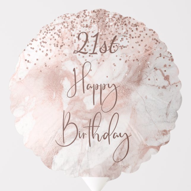 Modern Pink Rose Gold Glitter 21st Happy Birthday Balloon (Front)