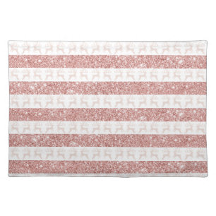 Modern Pink Rose Gold Glitter Christmas Reindeer Cloth Placemat