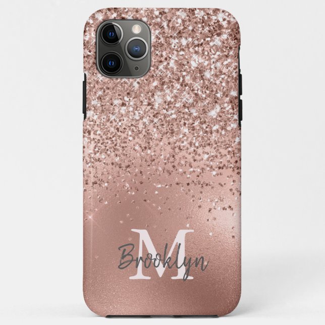 Modern Pink Rose Gold Glitter Confetti Monogram Case-Mate iPhone Case (Back)