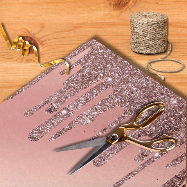 Modern Pink Rose Gold Glitter Dripping Wedding Tissue Paper (Creator Uploaded)