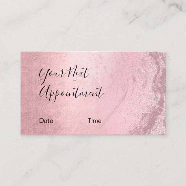 Modern pink rose gold glitter makeup artist appointment card (Front)