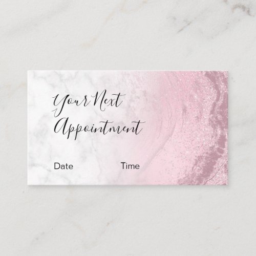 Modern pink rose gold glitter marble makeup artist appointment card