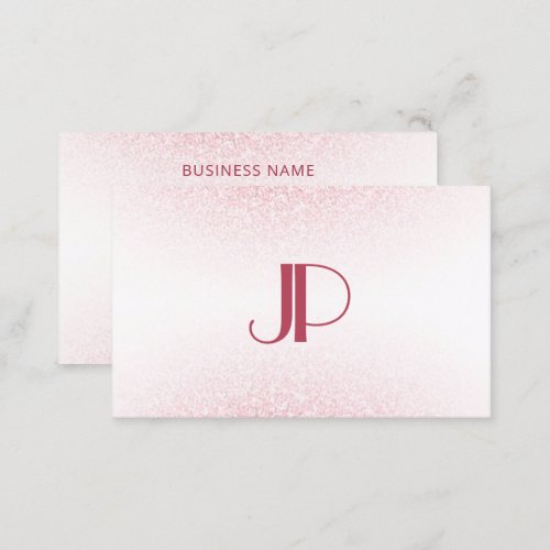 Modern Pink Rose Gold Glitter Monogram Template Business Card