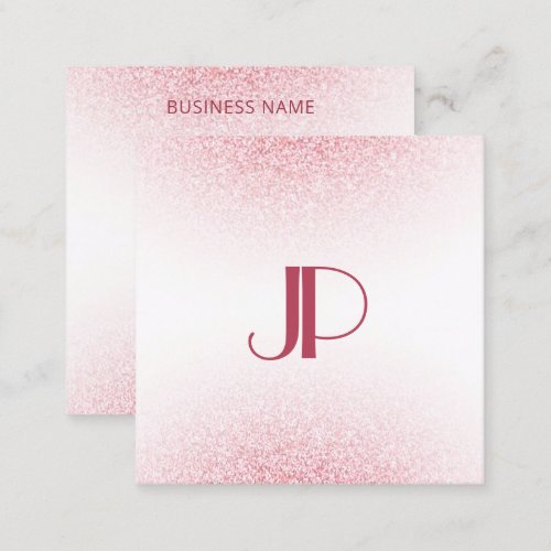 Modern Pink Rose Gold Glitter Monogram Template Square Business Card
